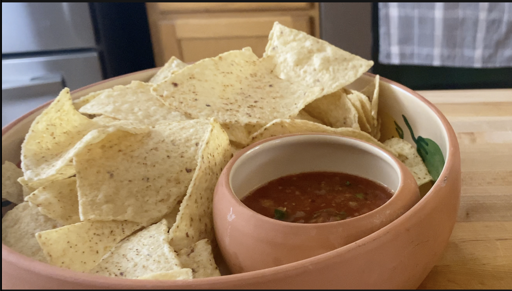 bowl of delicious homemade salsa with chips.